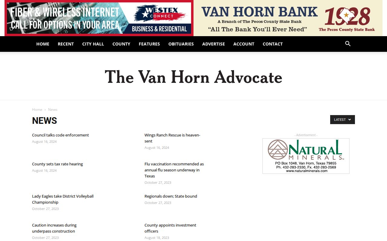 Van Horn Advocate local news section